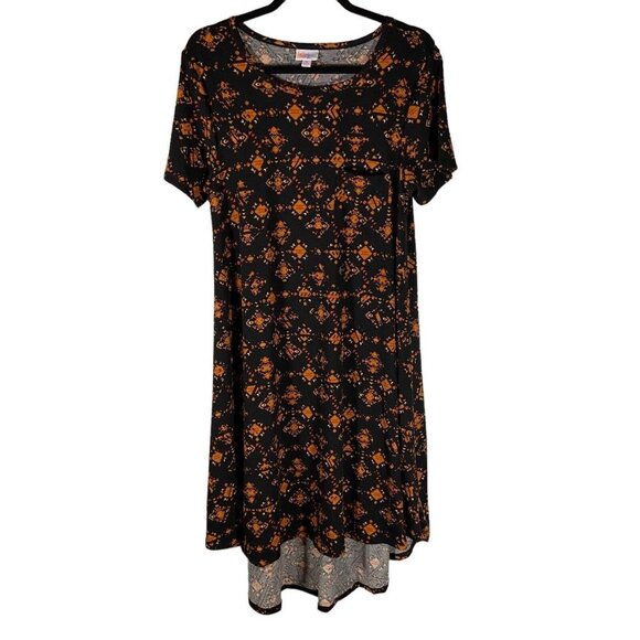 Lularoe Carly Size Medium Swing‎ Dress Multicolor Asymmetrical Pocket Geometric - Picture 1 of 8